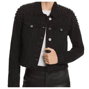 Pistola Crop Denim Jacket Black Beaded